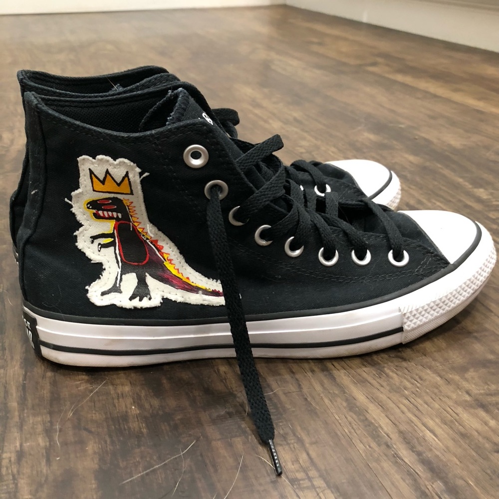 Basquiat Converse Black and White High-Top Sneakers with Custom Artwork